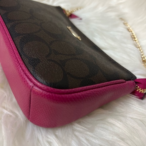 Coach Brown and Pink Wristlet with Gold Chain# F64234( NWOT) - Picture 7 of 12